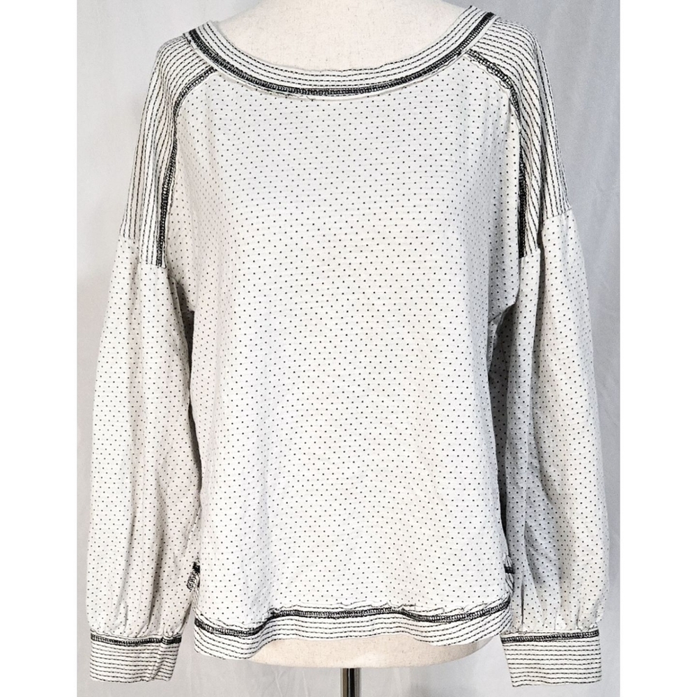 Blu Pepper White Stripe Polka Dot Long Sleeve Top Shirt Boho Pullover Oversized